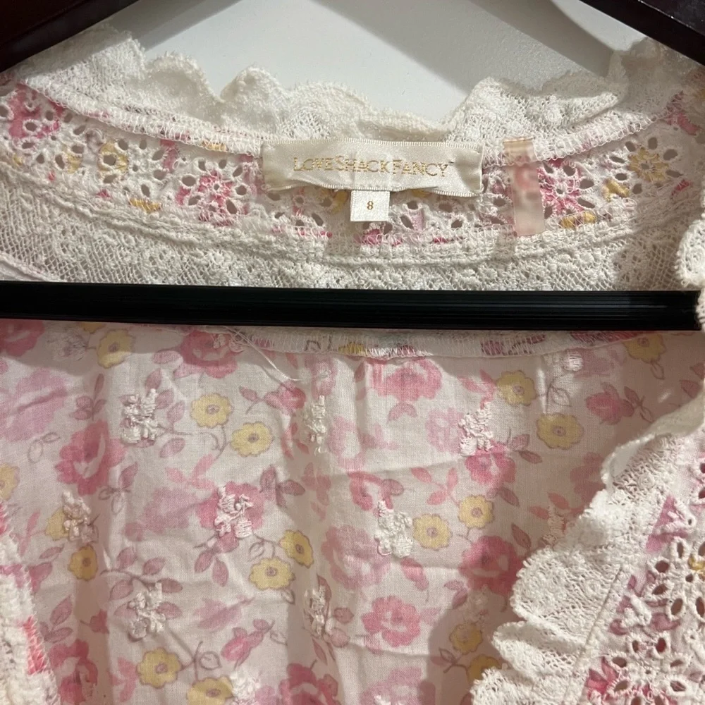 LoveShackFancy Belen Floral Eyelet Mini Dress | Size 8 Pink Yellow Floral - Picture 5 of 9